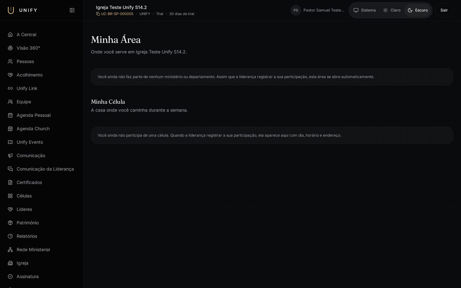 Tela real do módulo Minha Área no Unify